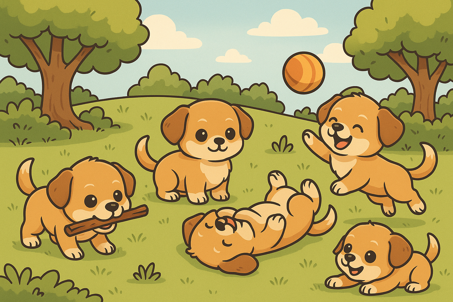 5 Puppies Playing